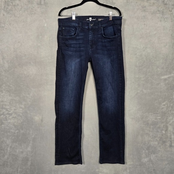 Seven 7 For All Mankind Carsen Jeans Men 33 (fits 34x31) Blue Dark Wash Straight - Picture 1 of 11